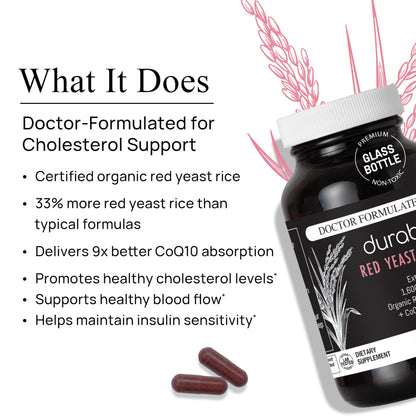 Durable RED Yeast Rice – Organic 1,600 mg + CoQ10 Phytosome | Doctor Formulated, Non-GMO, Vegan, Made in USA