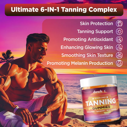 duwhot 9-in-1 Tanning Gummies – Sugar Free Vegan, Orange Flavor, 60 Count