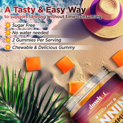 duwhot 9-in-1 Tanning Gummies – Sugar Free Vegan, Orange Flavor, 60 Count
