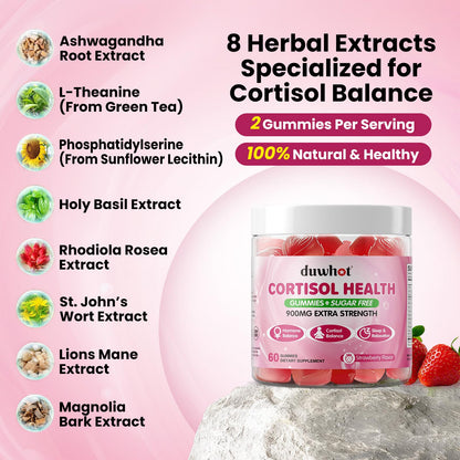 duwhot Cortisol Gummies – 15-in-1 Lower Cortisol Support for Women, 60 Gummies
