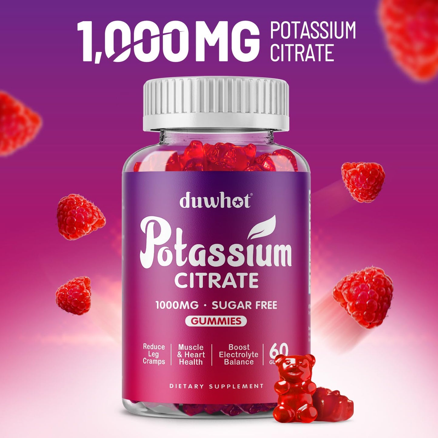 duwhot Potassium Citrate 1000mg Gummies – 120 Chewables | Leg Cramps & Muscle Health