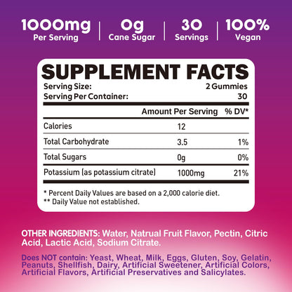 duwhot Potassium Citrate 1000mg Gummies – 120 Chewables | Leg Cramps & Muscle Health
