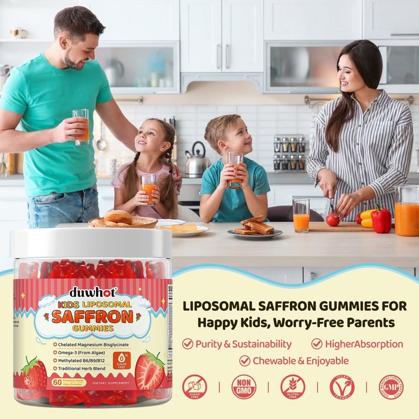 duwhot Liposomal Saffron Gummies for Kids – Focus & Brain Support, Vegan & Non-GMO