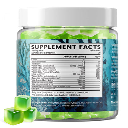 duwhot Vegan Omega-3 Gummies for Women | 1000mg Algal Oil DHA/EPA | CoQ10 & Astaxanthin | 60 Count
