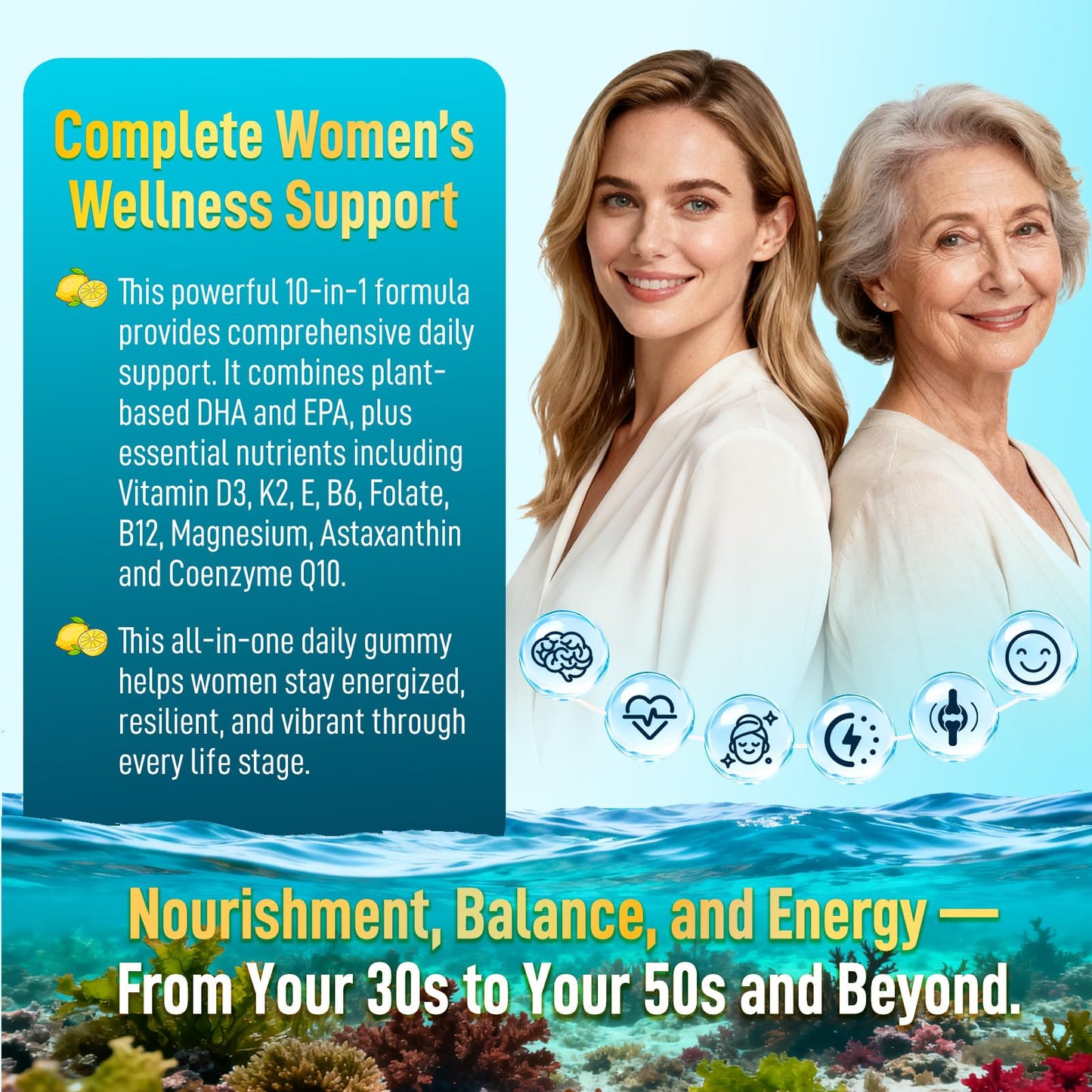 duwhot Vegan Omega-3 Gummies for Women | 1000mg Algal Oil DHA/EPA | CoQ10 & Astaxanthin | 60 Count