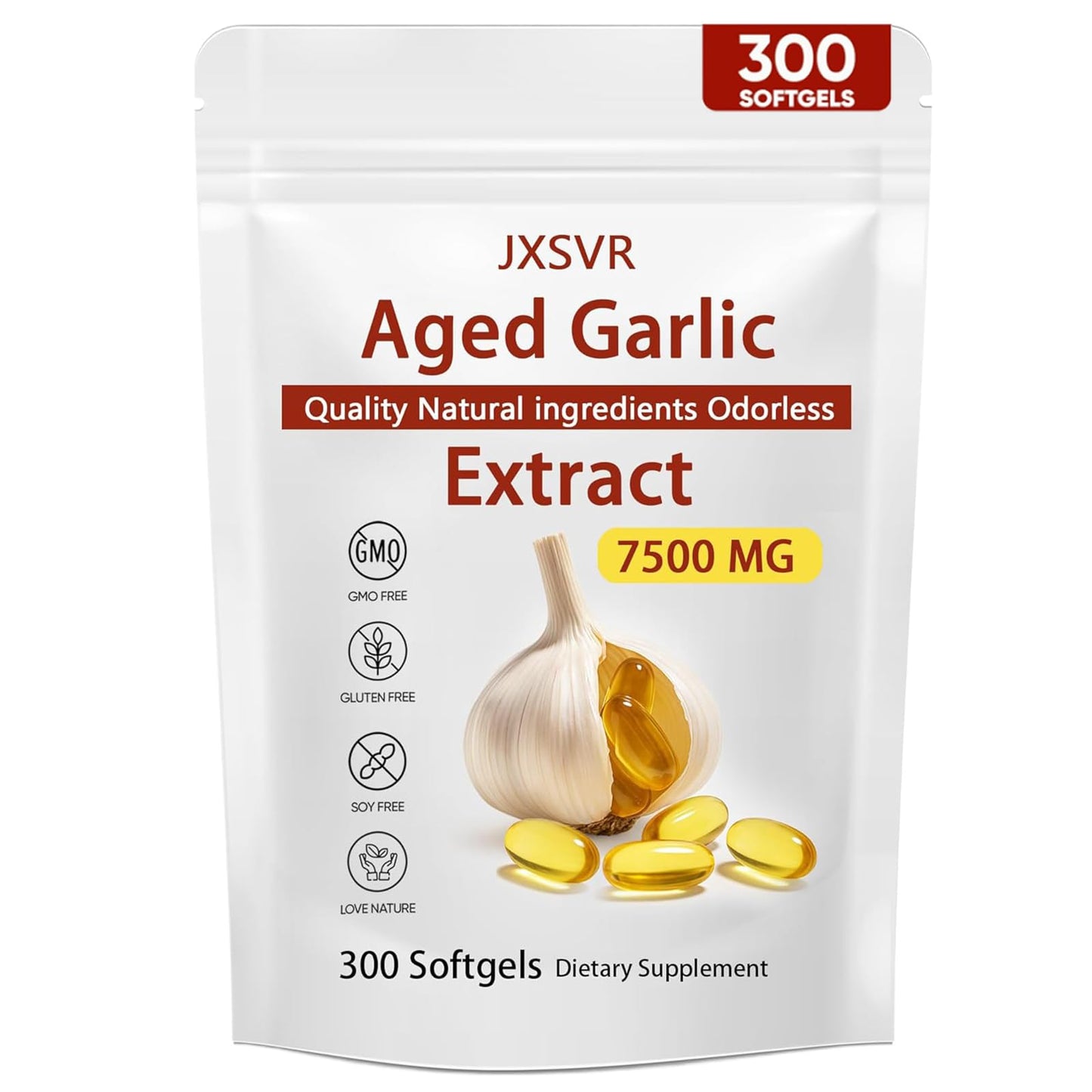 DXHBALK Elare Aged Garlic Extract - Odorless 7500mg Garlic Capsules, 300 Softgels, Non-GMO, Gluten-Free | Immune Support