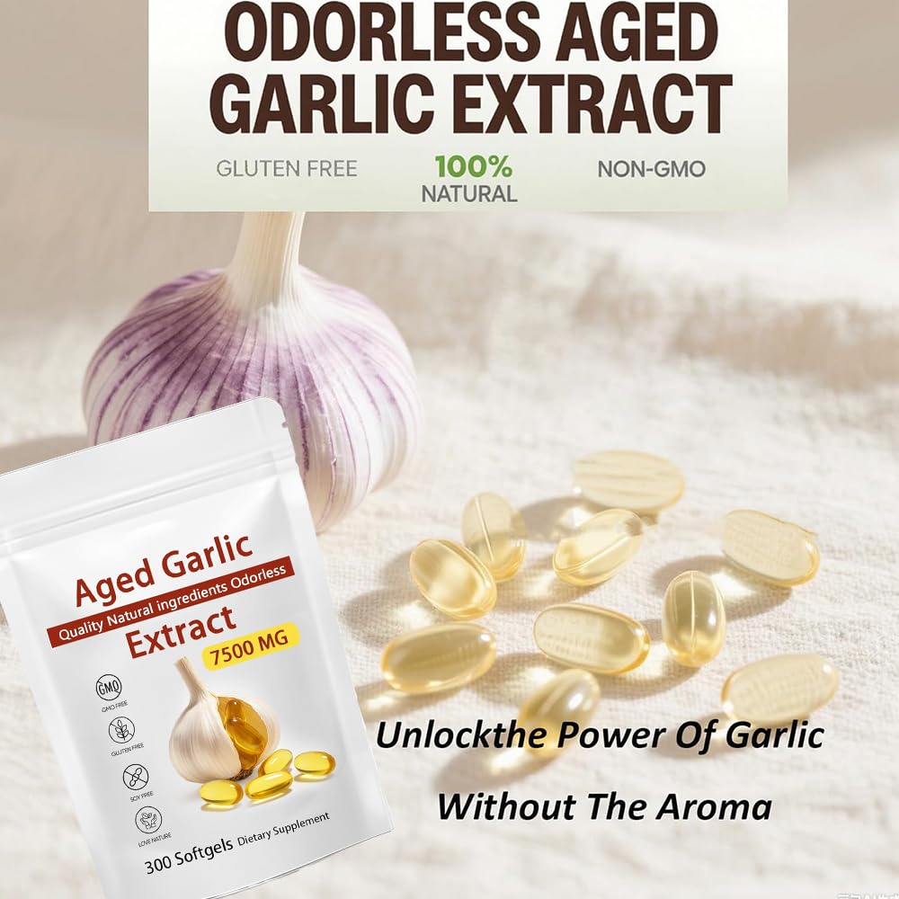 DXHBALK Elare Aged Garlic Extract - Odorless 7500mg Garlic Capsules, 300 Softgels, Non-GMO, Gluten-Free | Immune Support