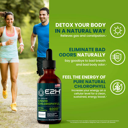 E2H Chlorophyll Liquid Drops - All-Natural Energy Booster & Immune Support (2 oz)