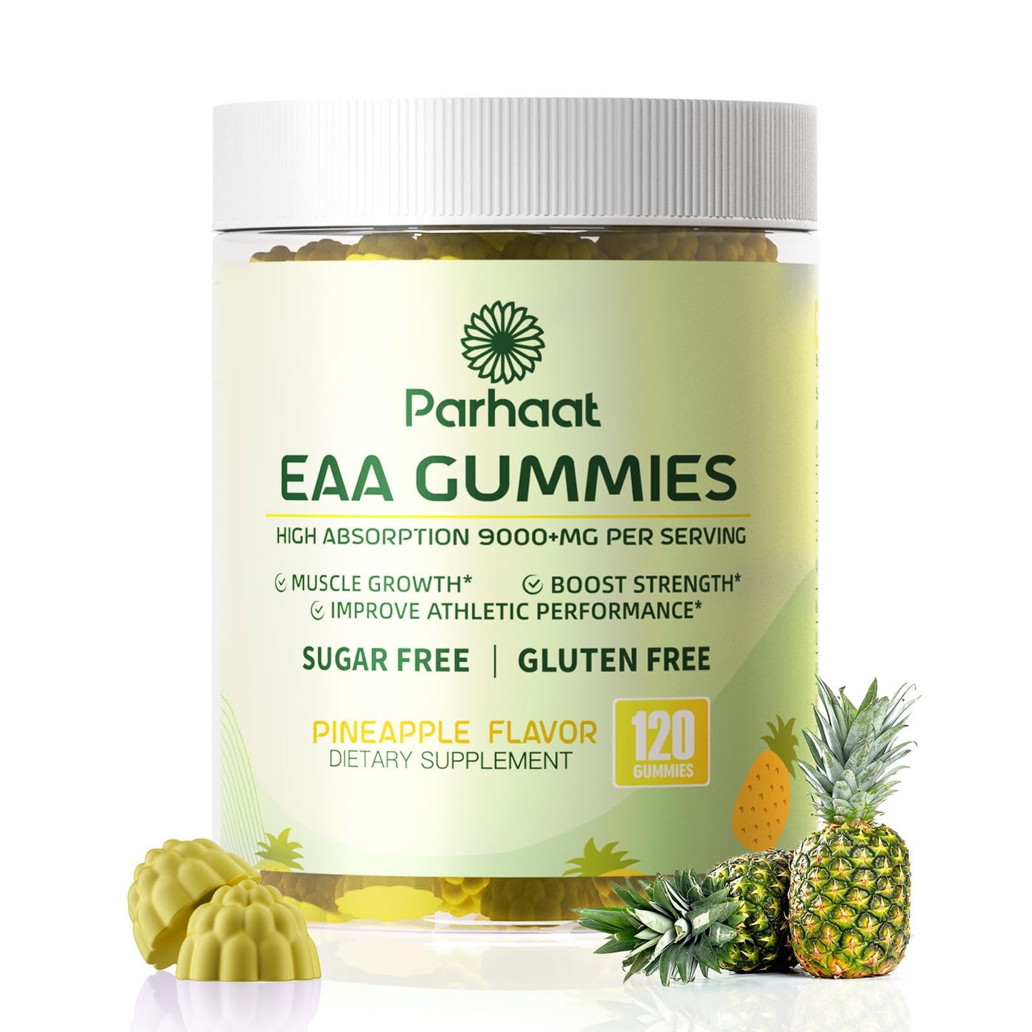 EAA Gummies 120 Pineapple | All 9 Essential Amino Acids + BCAAs - Non-GMO, Gluten Free, Vegetarian