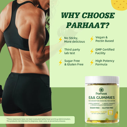 EAA Gummies 120 Pineapple | All 9 Essential Amino Acids + BCAAs - Non-GMO, Gluten Free, Vegetarian