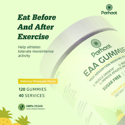 EAA Gummies 120 Pineapple | All 9 Essential Amino Acids + BCAAs - Non-GMO, Gluten Free, Vegetarian