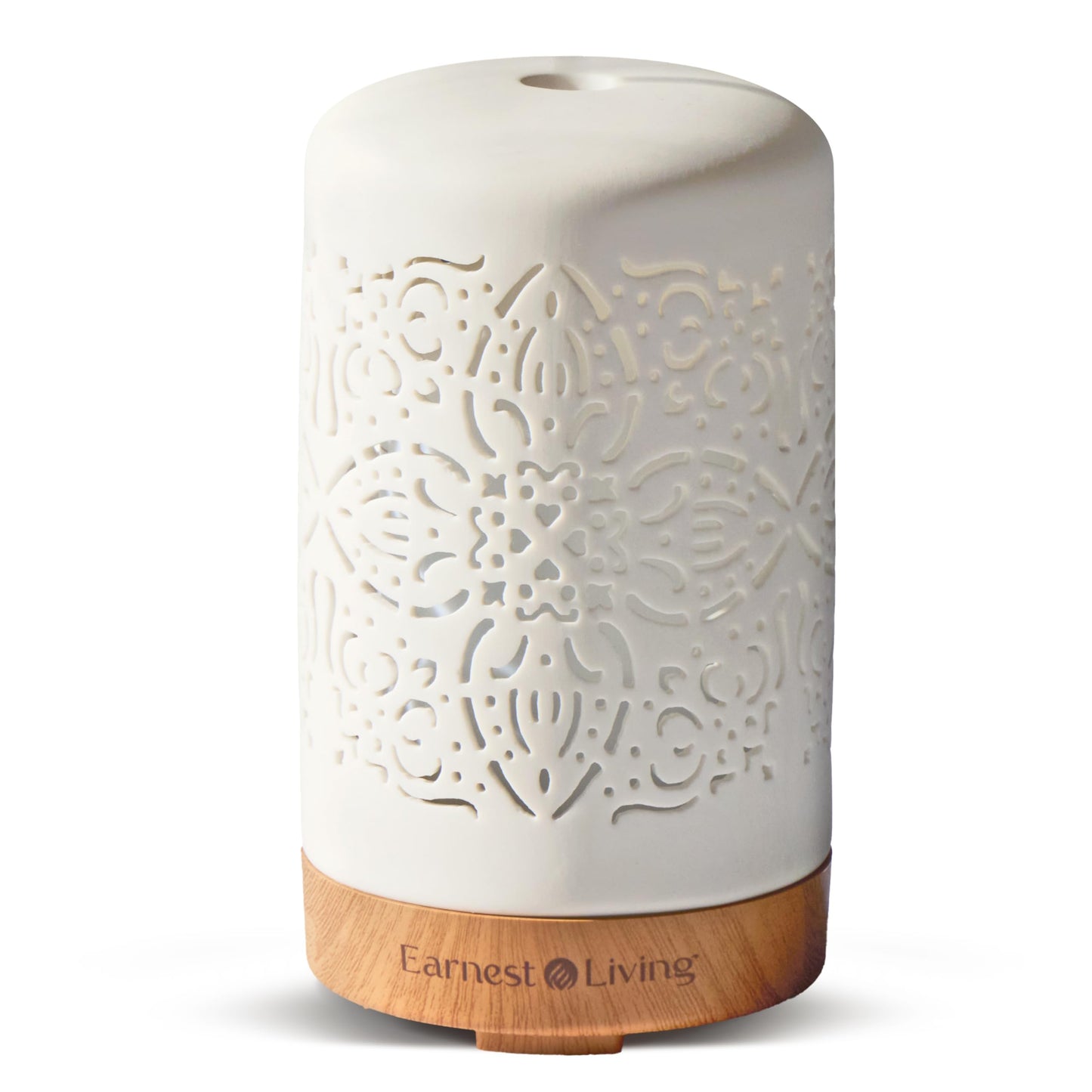 Earnest Living White Ceramic Essential Oil Diffuser 100ml – Auto Off, Timers & Night Light