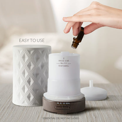 Earnest Living Ceramic Essential Oil Diffuser 100ml – 4 Timers, Auto Off, Night Lights