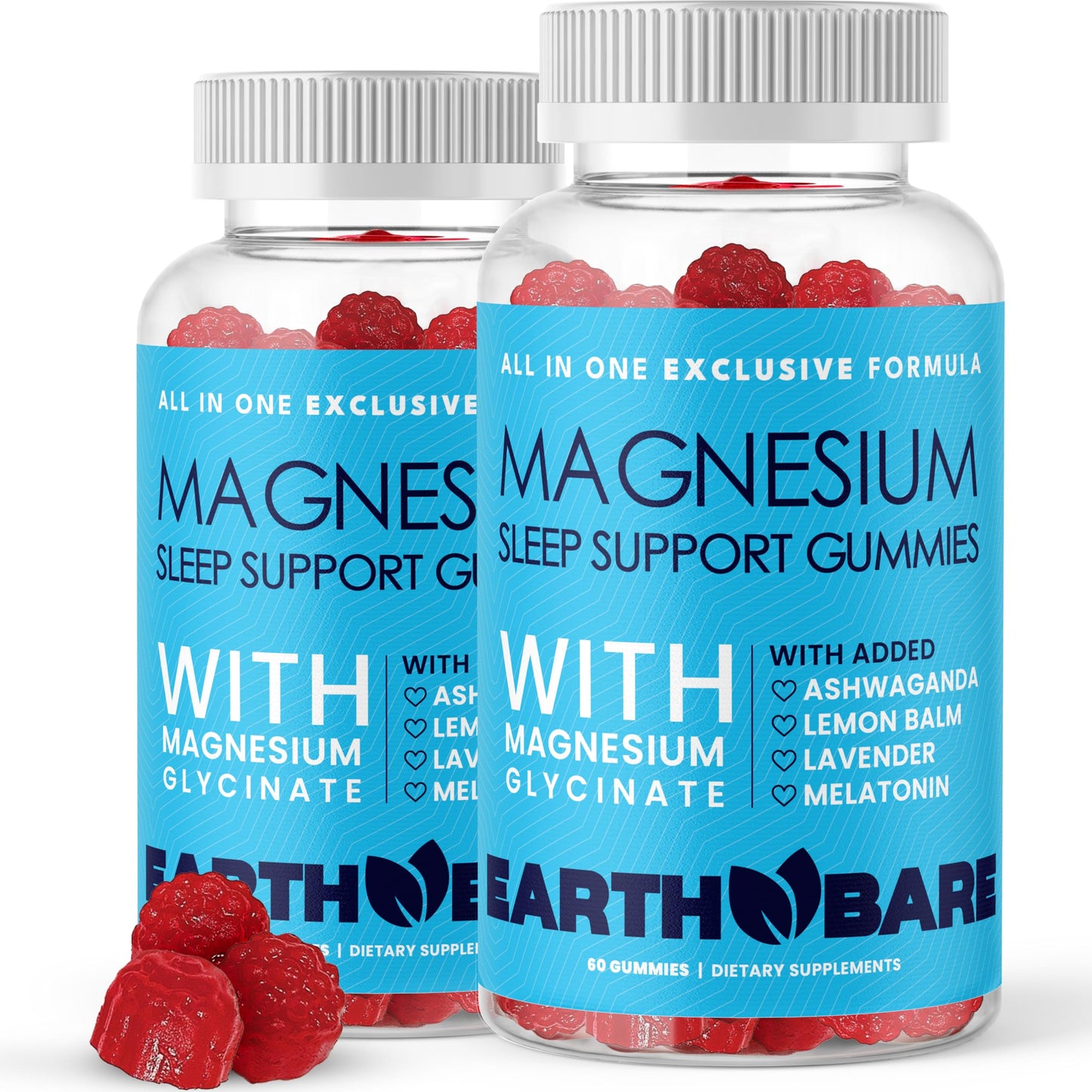 Earth Bare Sleep Gummies - Magnesium Glycinate, Melatonin & Ashwagandha (120 Count, 2-Month Supply)