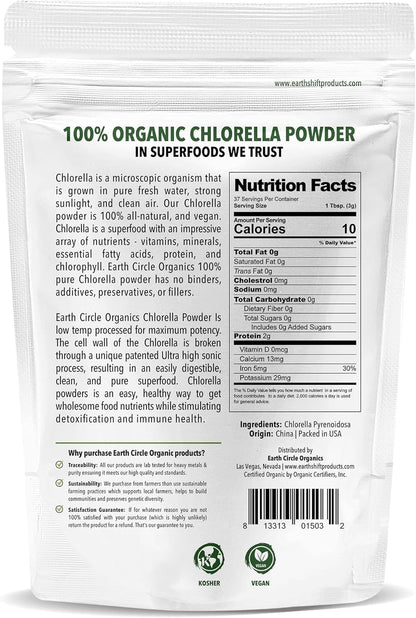 Earth Circle Organics Chlorella Powder – Kosher, Vegan, Broken Cell Wall, 4oz