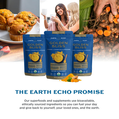 Earth Echo Golden Bliss - Golden Milk Powder with Turmeric and Ginger for Relaxation and Sleep | Organic, Vegan