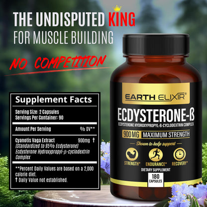 Earth Elixir Ecdysterone 900mg (180 Caps) – Made in USA | 95% Beta Ecdysterone