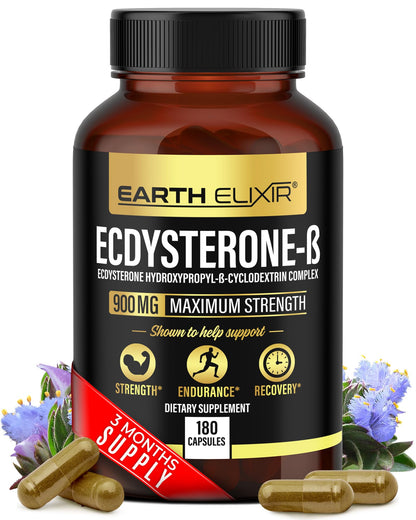 Earth Elixir Ecdysterone 900mg (180 Caps) – Made in USA | 95% Beta Ecdysterone