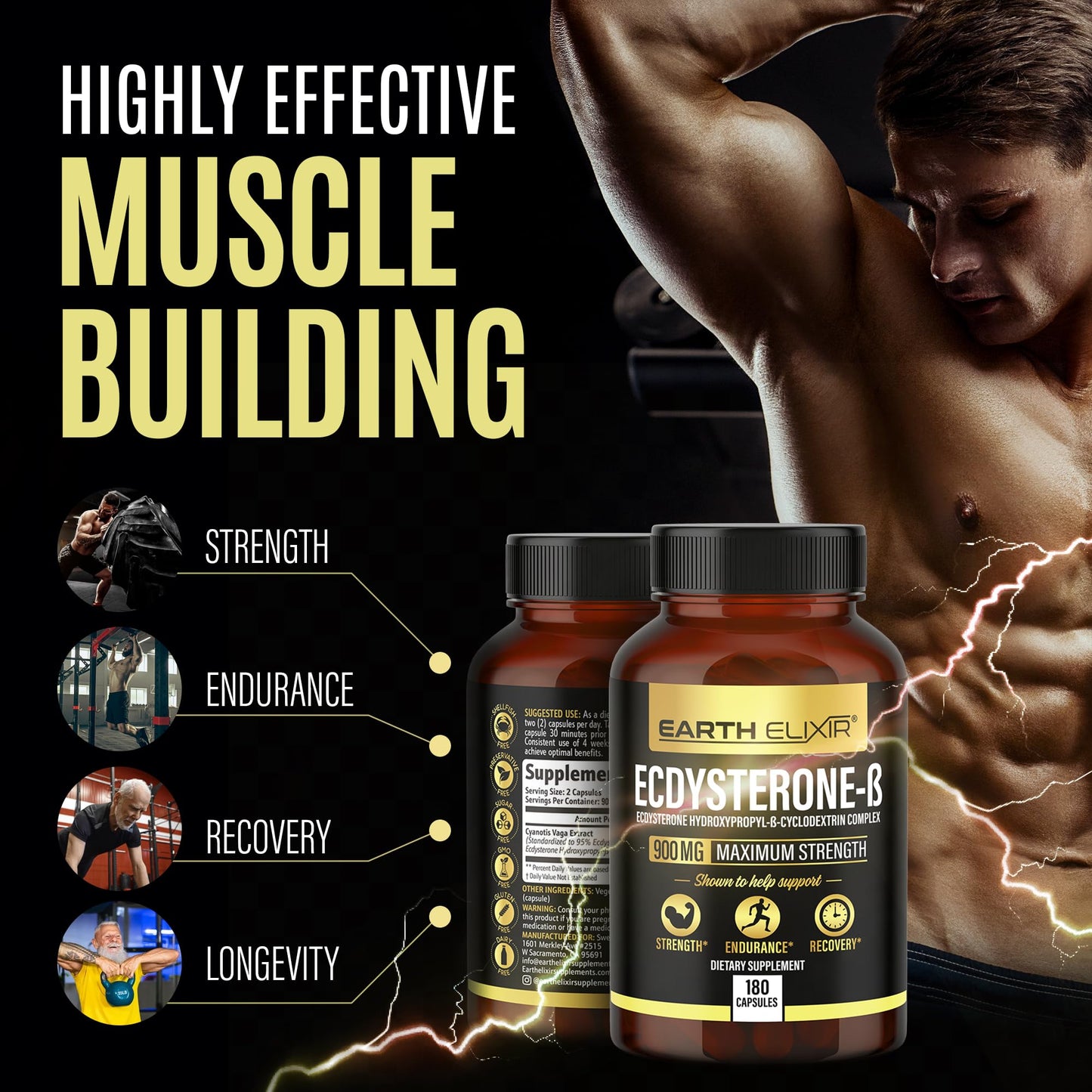 Earth Elixir Ecdysterone 900mg (180 Caps) – Made in USA | 95% Beta Ecdysterone