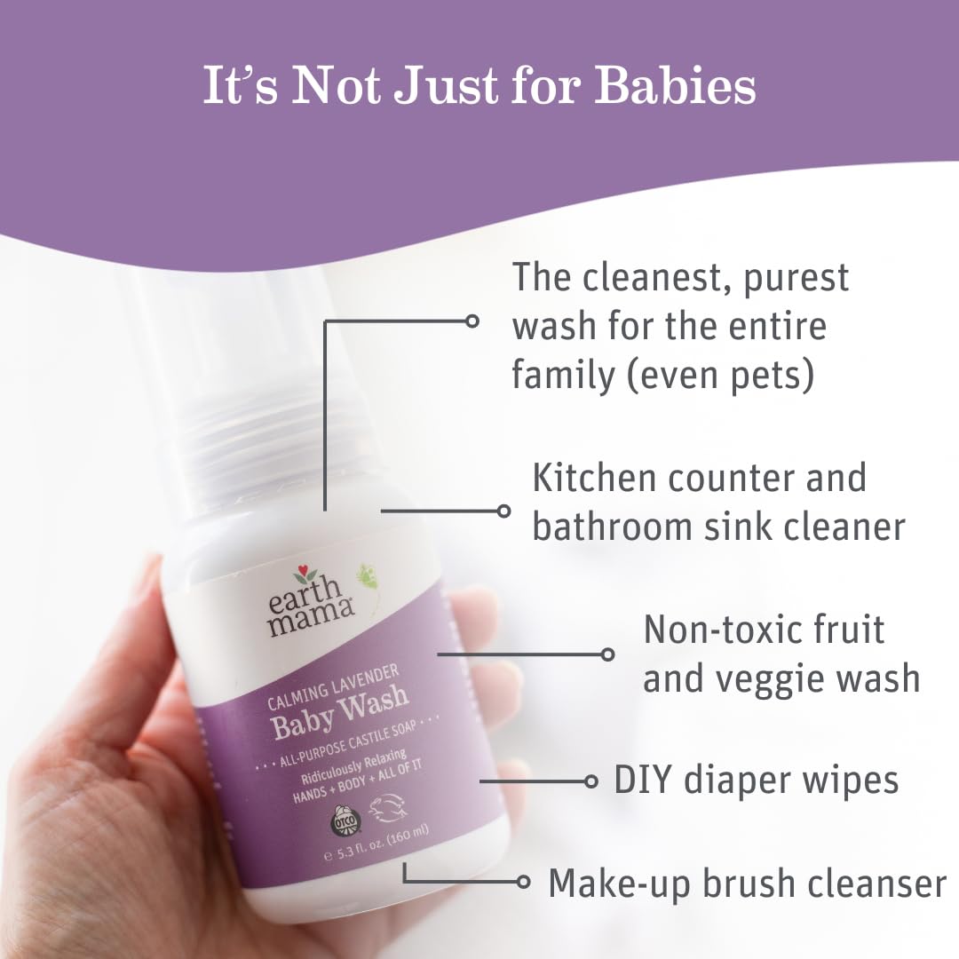 Earth Mama Calming Lavender Baby Wash – Organic Castile Soap for Sensitive Skin
