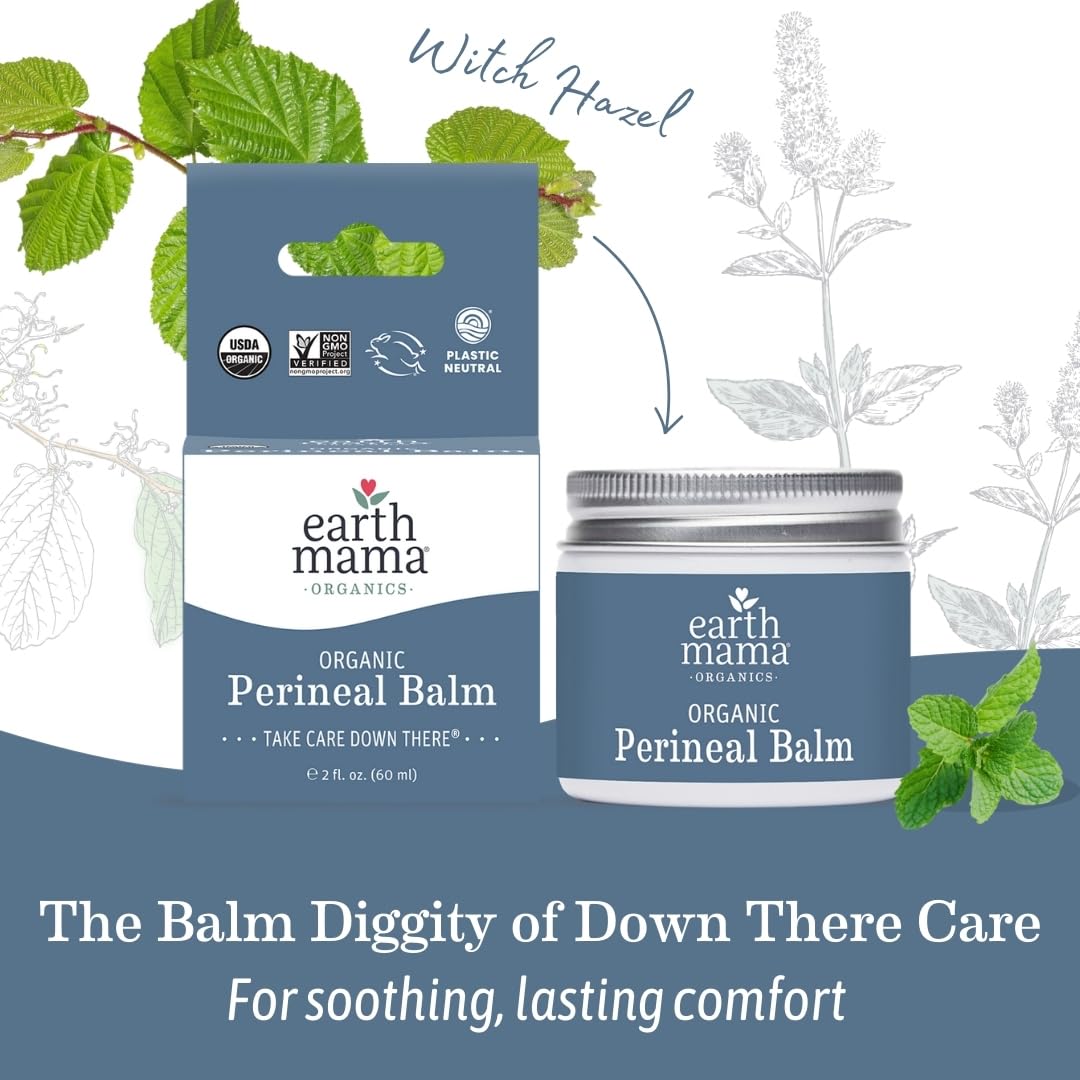 Earth Mama Organic Perineal Balm | Cooling Herbal Salve for Pregnancy & Postpartum, No Benzocaine or Butane, 2 oz (3-Pack)