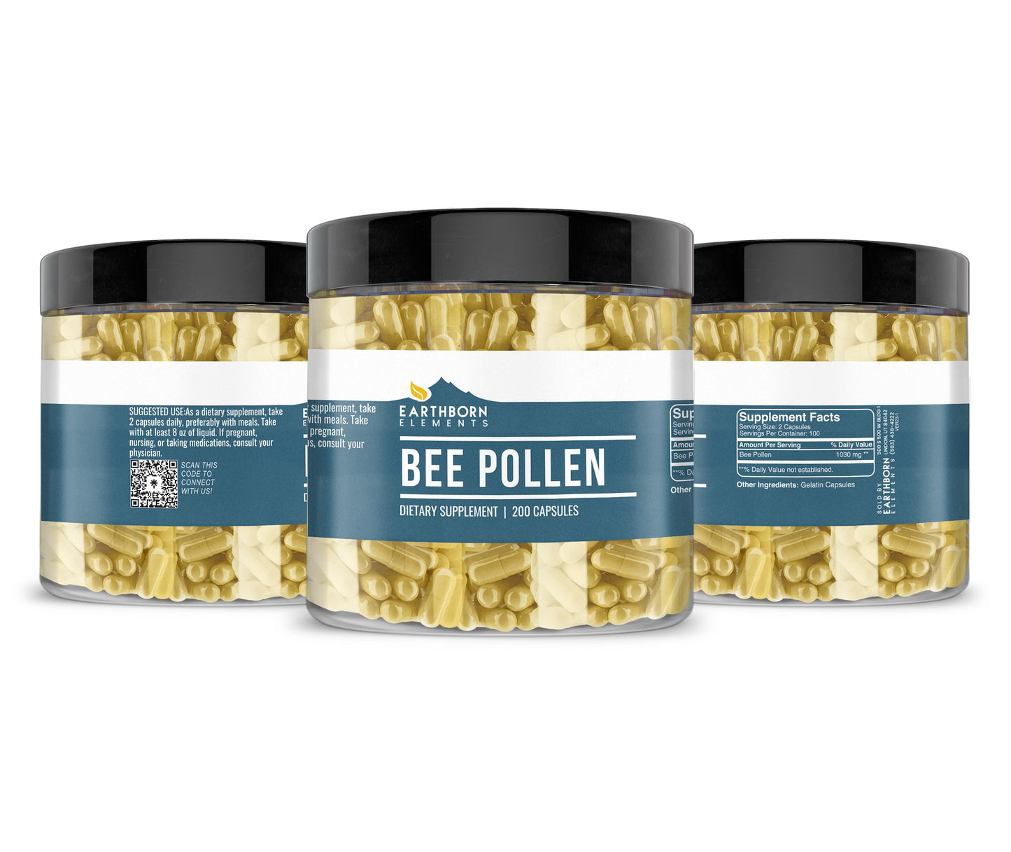 Earthborn Elements Bee Pollen 200 Capsules – Pure & Undiluted, No Additives