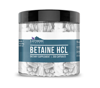 Earthborn Elements Betaine HCl – 200 Capsules | Lab-Tested, No Fillers