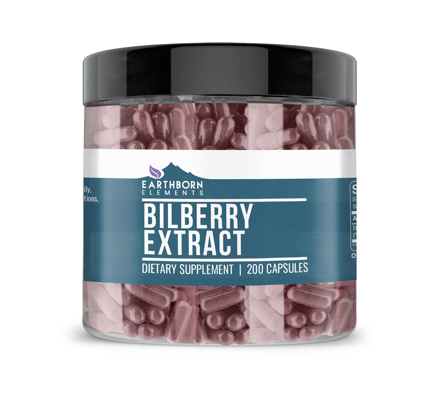 Earthborn Elements Bilberry Extract 200 Capsules – Pure, Undiluted, No Additives