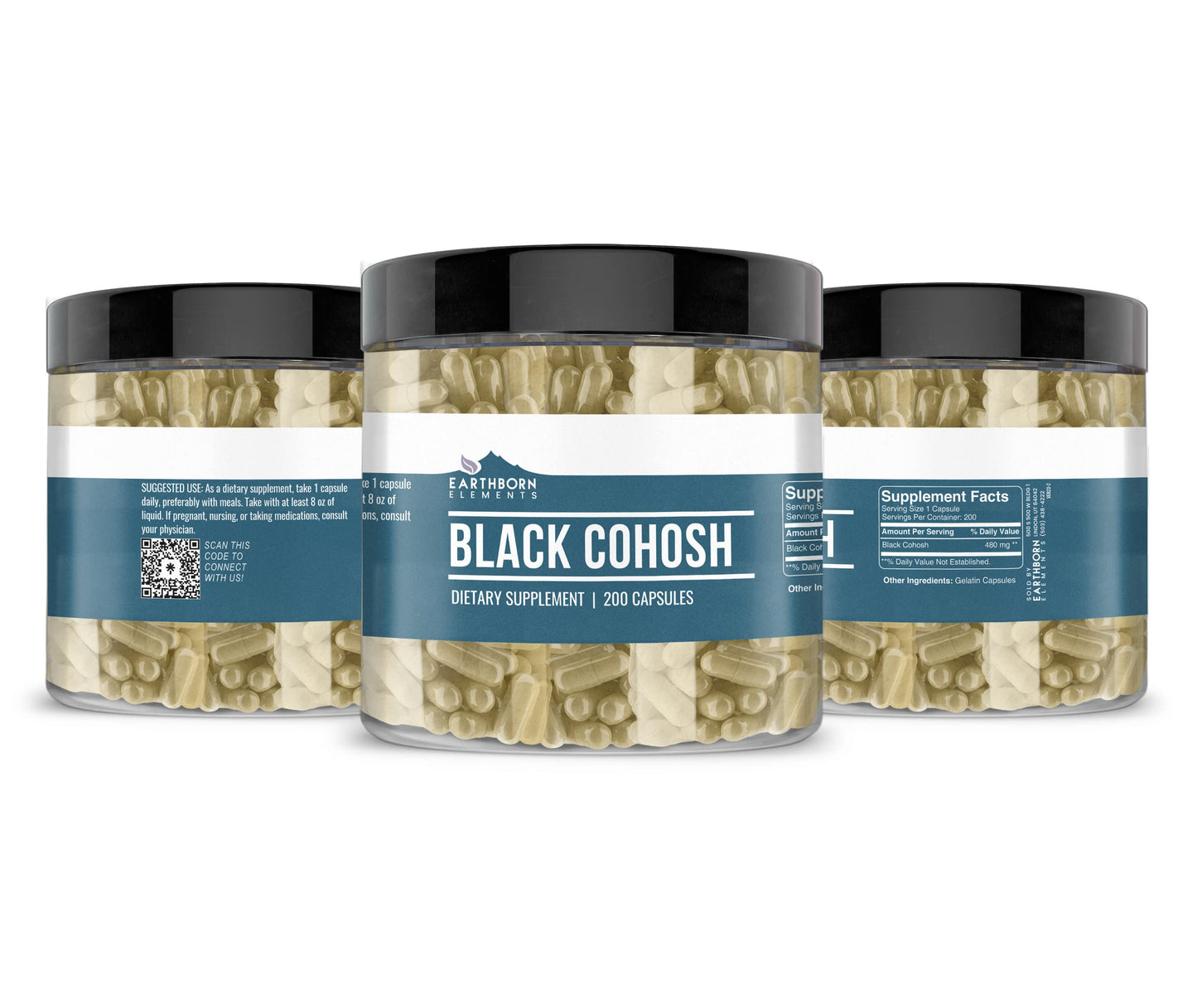 Earthborn Elements Black Cohosh 200 Capsules, Pure & Undiluted, No Additives