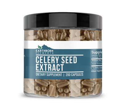 Earthborn Elements Celery Seed Extract 200 Capsules – Pure & Undiluted, No Additives