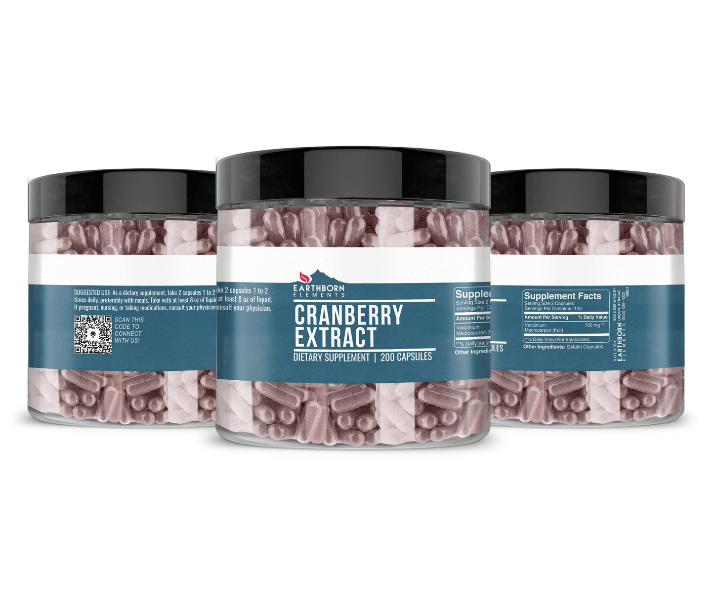 Earthborn Elements Cranberry Extract 200 Capsules – Pure & Undiluted, No Additives (Pack of 2)