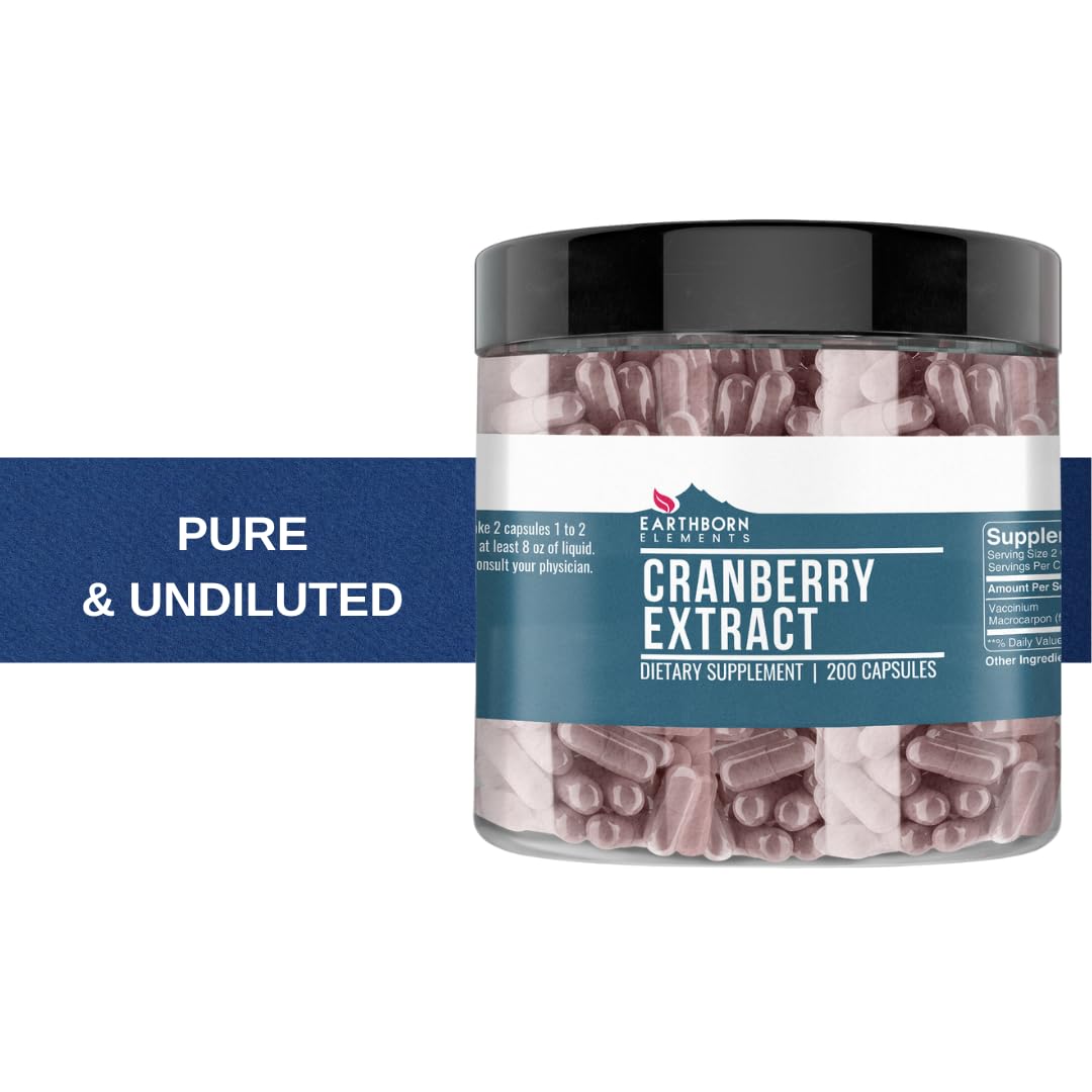 Earthborn Elements Cranberry Extract 200 Capsules – Pure & Undiluted, No Additives (Pack of 2)