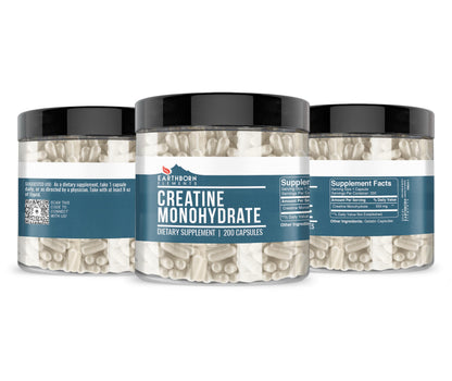 Earthborn Elements Creatine Monohydrate – 200 Capsules | Pure & Undiluted, USA Encapsulated