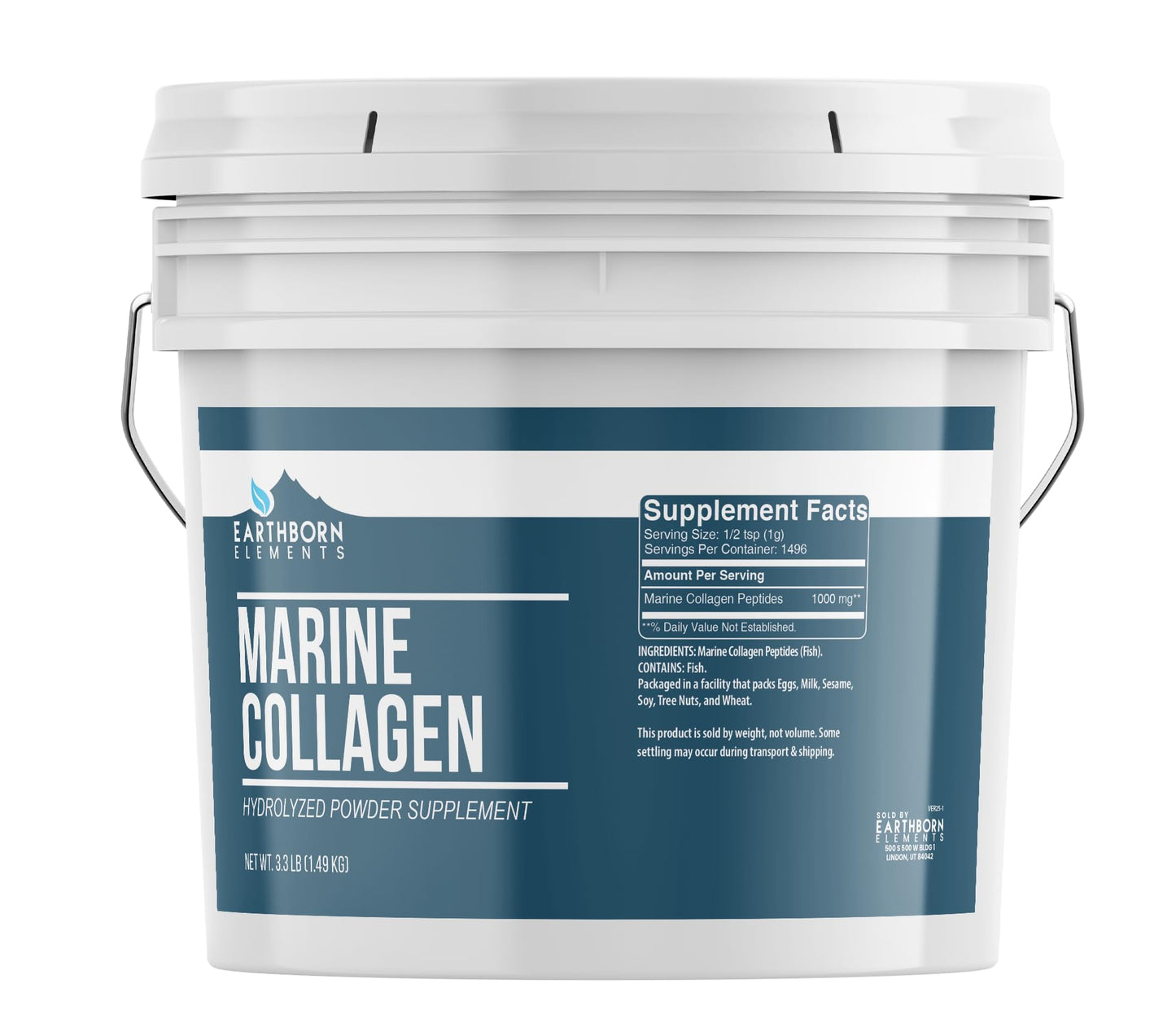 Earthborn Elements Hydrolyzed Marine Collagen Peptides Powder – 52.8 oz (1 Gallon) – Pure & Undiluted