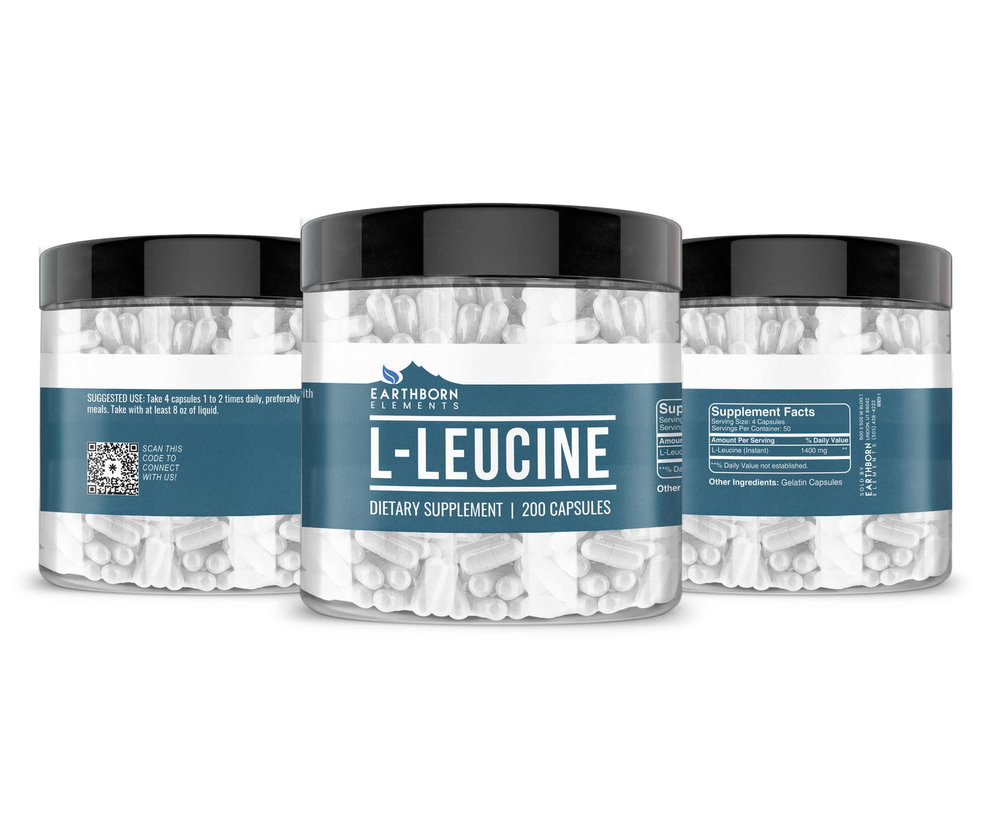 Earthborn Elements L-Leucine 200 Capsules – Pure, Undiluted, No Additives