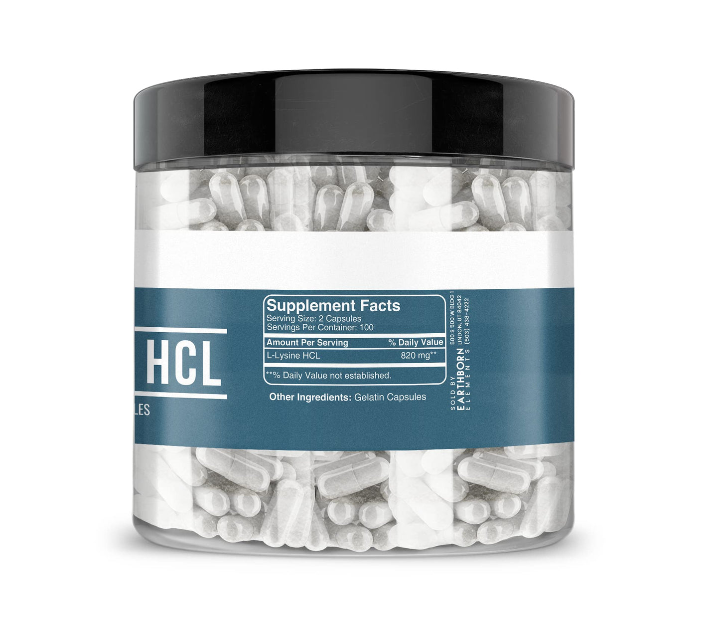 Earthborn Elements L-Lysine HCL 200 Capsules - Pure & Undiluted, No Additives