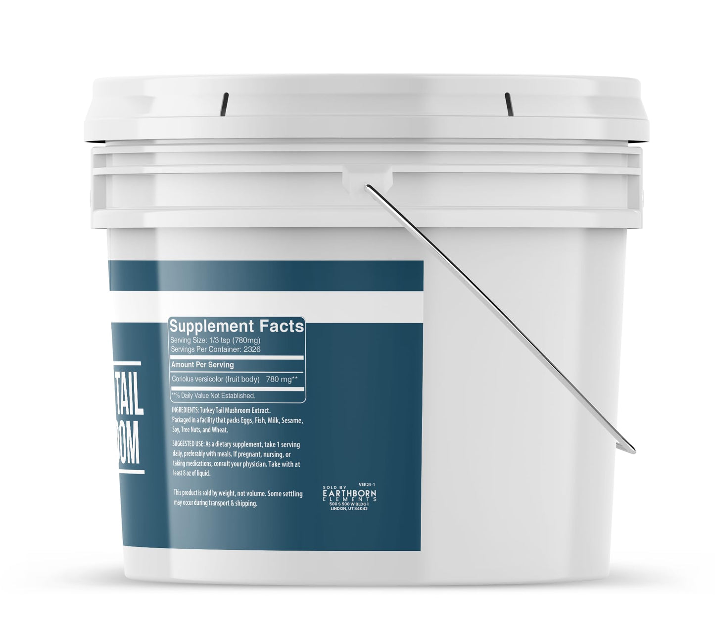 Earthborn Elements Turkey Tail Mushroom Powder – 1 Gallon Bucket, Pure & Undiluted