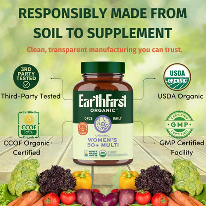 EarthFirst Organic Once Daily Multivitamin for Women 50+ - Bone, Energy & Heart Health (60 Count)