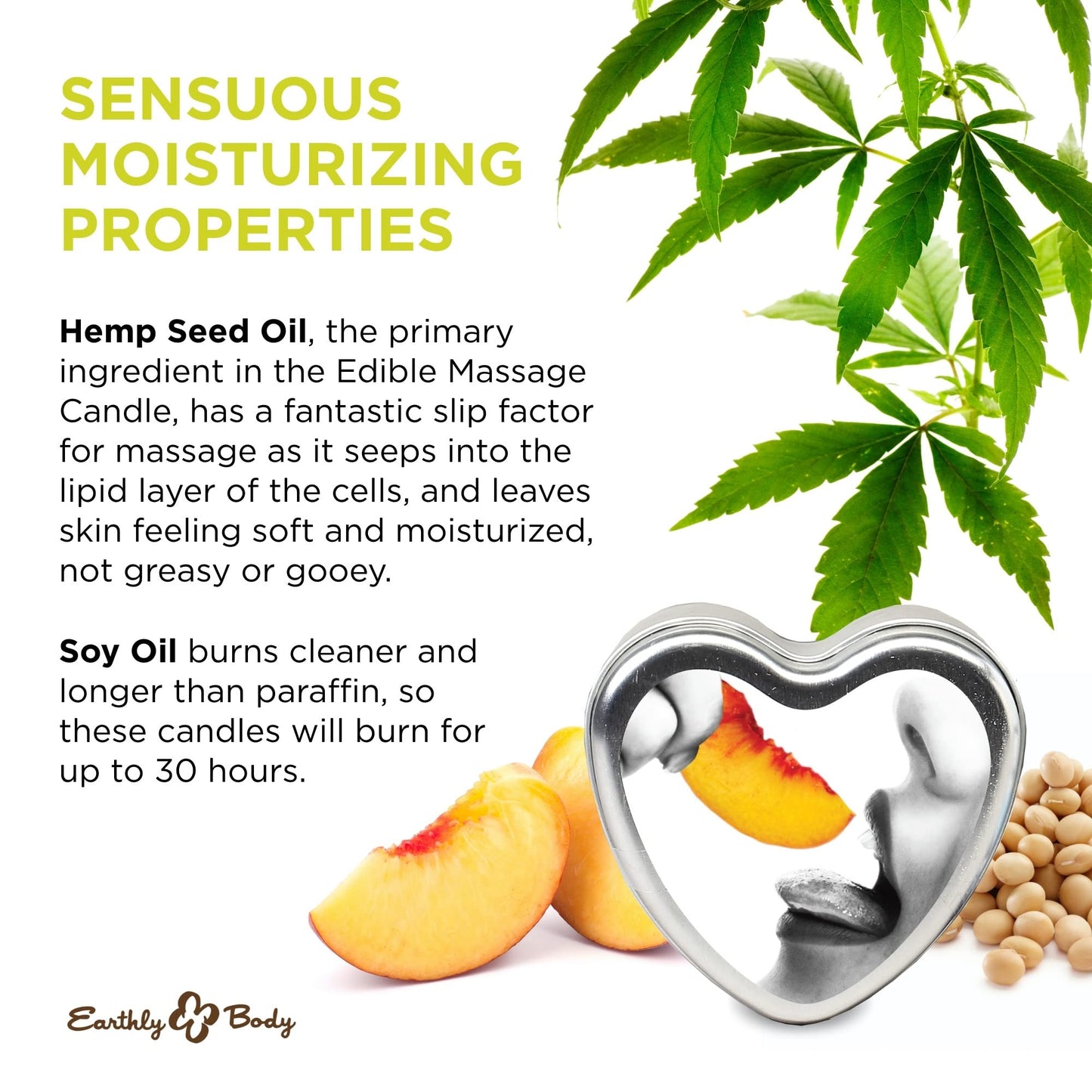 Earthly Body Peach Massage Candle 4 oz – 3-in-1 Candle, Oil & Moisturizer | Vegan & Cruelty-Free
