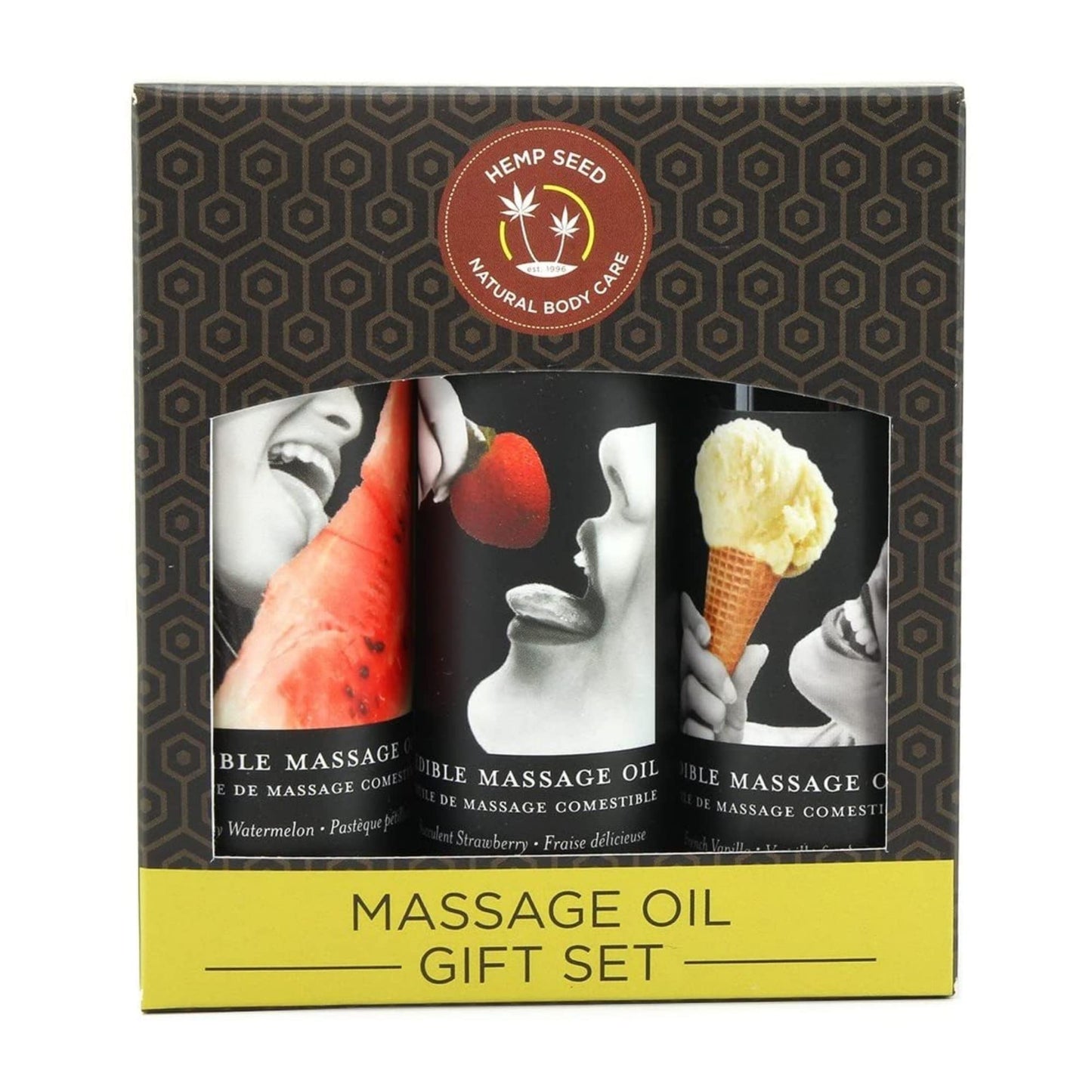Earthly Body Edible Massage Oil Gift Set | 3 x 2 oz | Watermelon, Strawberry & Vanilla | Vegan & Cruelty-Free