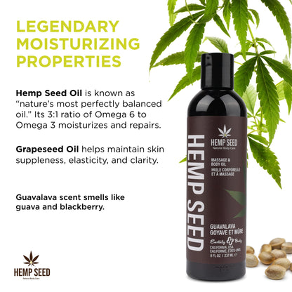 Earthly Body Hemp Seed Massage & Body Oil – Guavalava, 8 Fl Oz