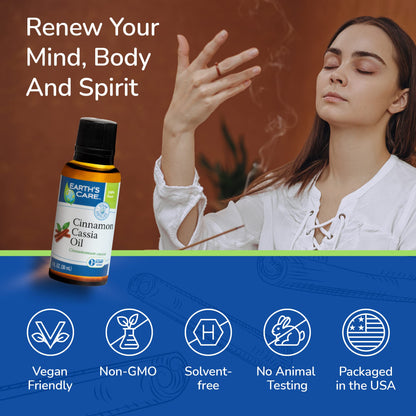 Earth's Care Cinnamon Cassia Oil - 100% Pure Essential Oil for Diffuser - 1 Fl oz