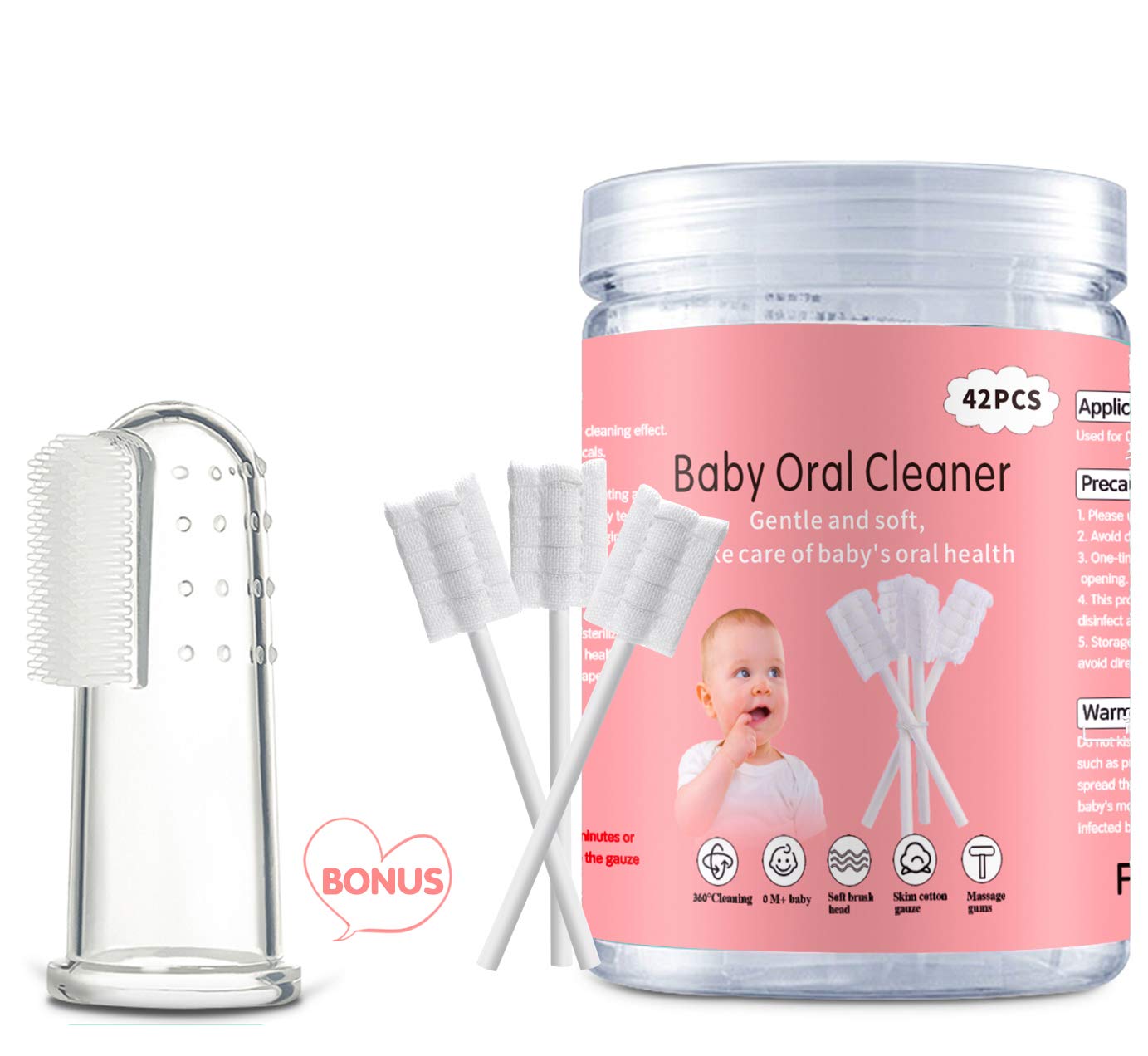 EASICUTI Baby Tongue Cleaner – 42Pcs Disposable Infant Toothbrush + Free 1 Finger Brush (0-36 Months)