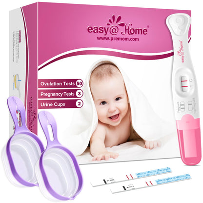 Easy@Home Ovulation & Pregnancy Test Kit – 50 Strips, 3 Tests, 2 Collapsible Cups for TTC