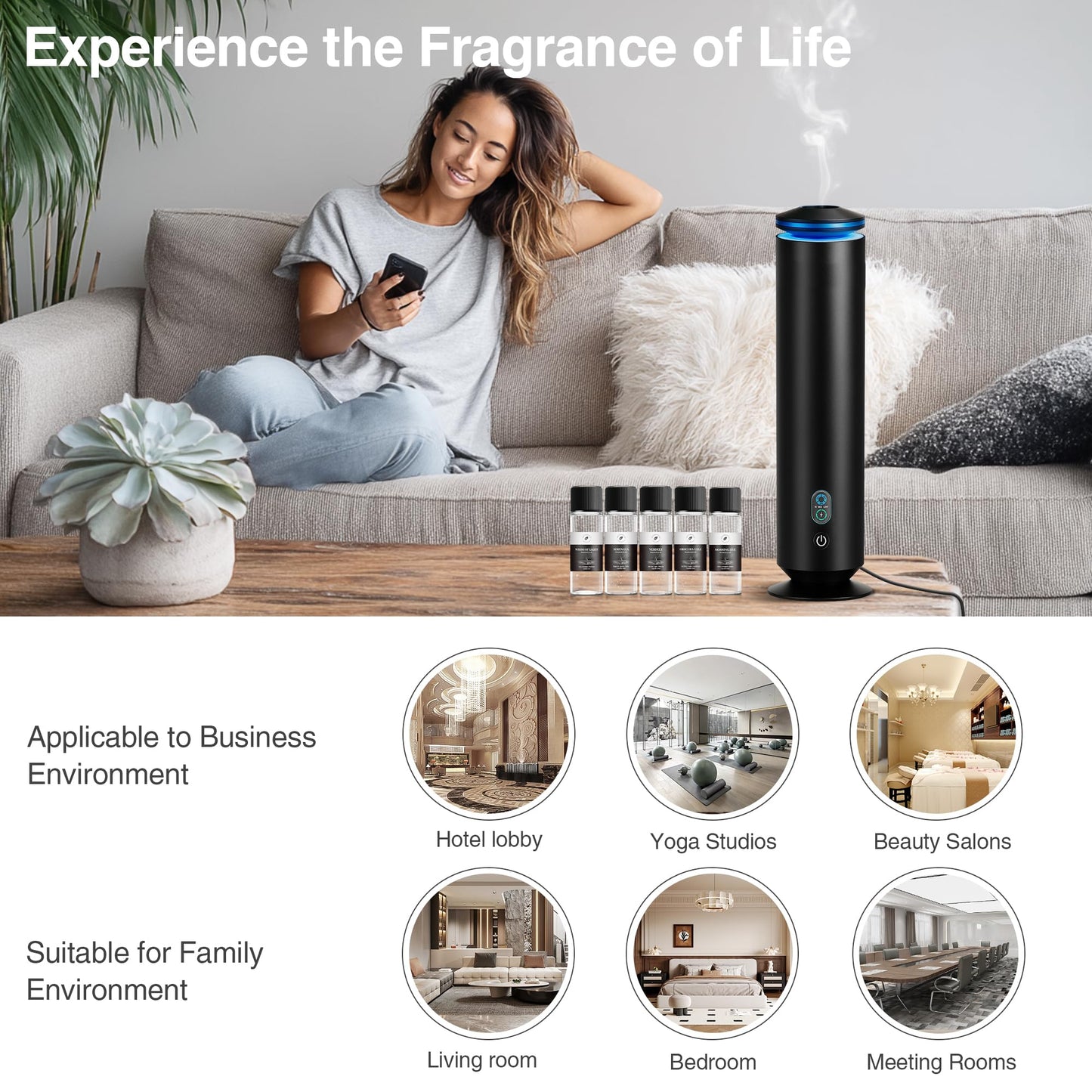 Waterless Scent Diffuser Starter Kit – 1500 Sq Ft Coverage, Black