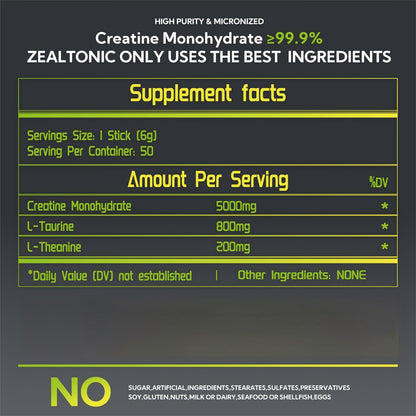 5000mg Micronized Creatine Monohydrate Packets with Taurine & L-Theanine – 50 Servings
