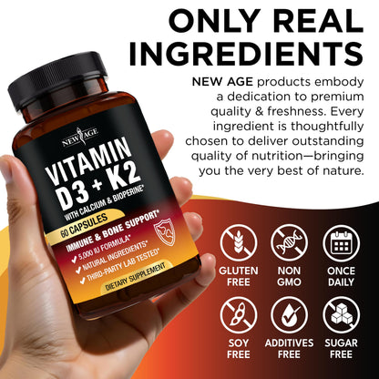 Vitamin D3 5000 IU + K2 MK-7 100 mcg - 2-in-1 Bone, Immune & Heart Support