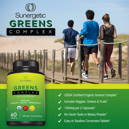 Premium USDA Organic Greens Superfood Tablets – 60 Tablets (Pack of 2) – Greens, Fruits & Veggies Daily Supplement