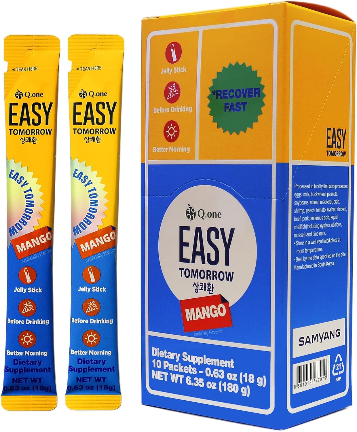 EASY TOMORROW Jelly Stick Before & After Drink Mango (10 Sticks) – Morning Relief, Fresher Energy