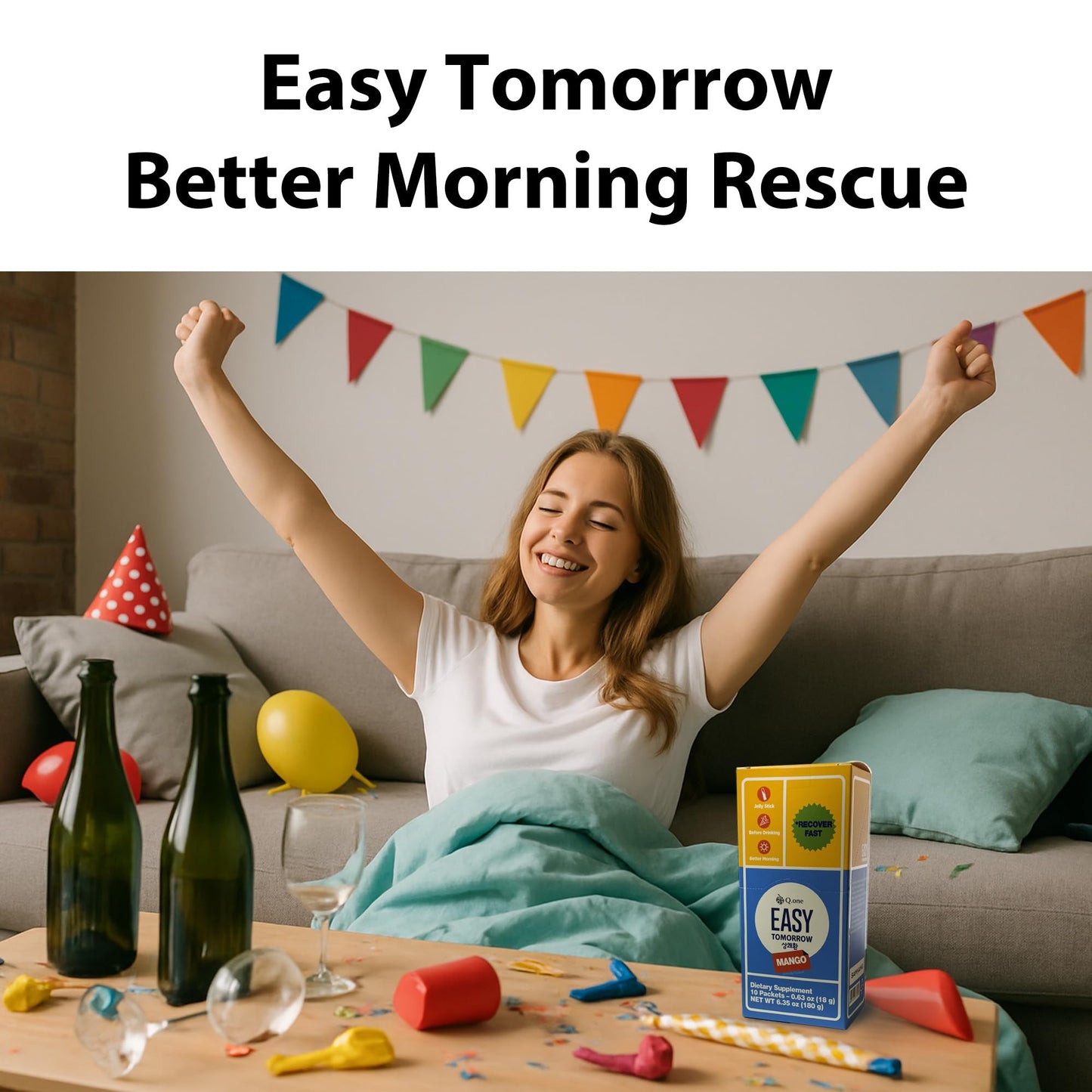 EASY TOMORROW Jelly Stick Before & After Drink Mango (10 Sticks) – Morning Relief, Fresher Energy